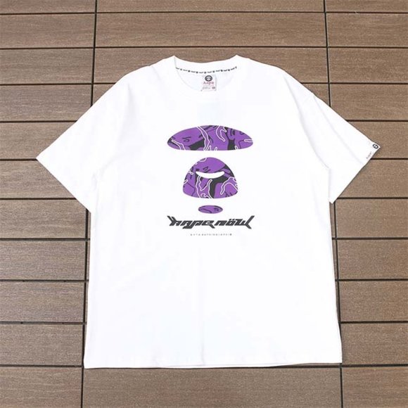 AAPE Purple Ape Head Lettering Logo T-Shirt - White Short Sleeve